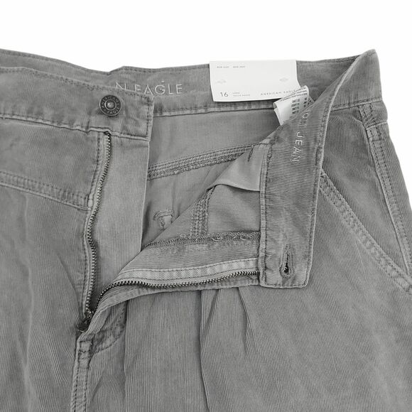American Eagle Corduroy Mom Jean Womens 16 Long Gray Pleated Soft 100% Cotton - Picture 5 of 12